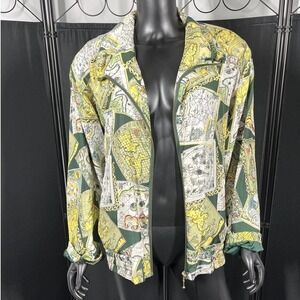 River Edge Silk Bomber Jacket Vintage Map Print‎ Full Zip Lightweight M